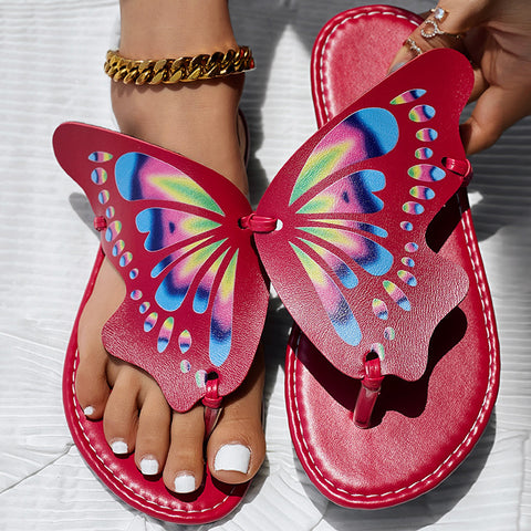 Butterfly Print Round Toe Flip Flops, Comfortable Summer Beach Shoes, Casual Women's Footwear, Perfect For Poolside And Daily Wear