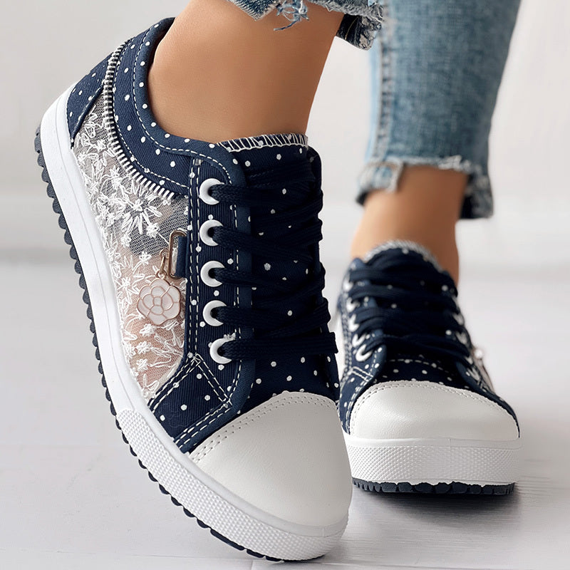Floral Embroidered Polka Dot Print Sneakers