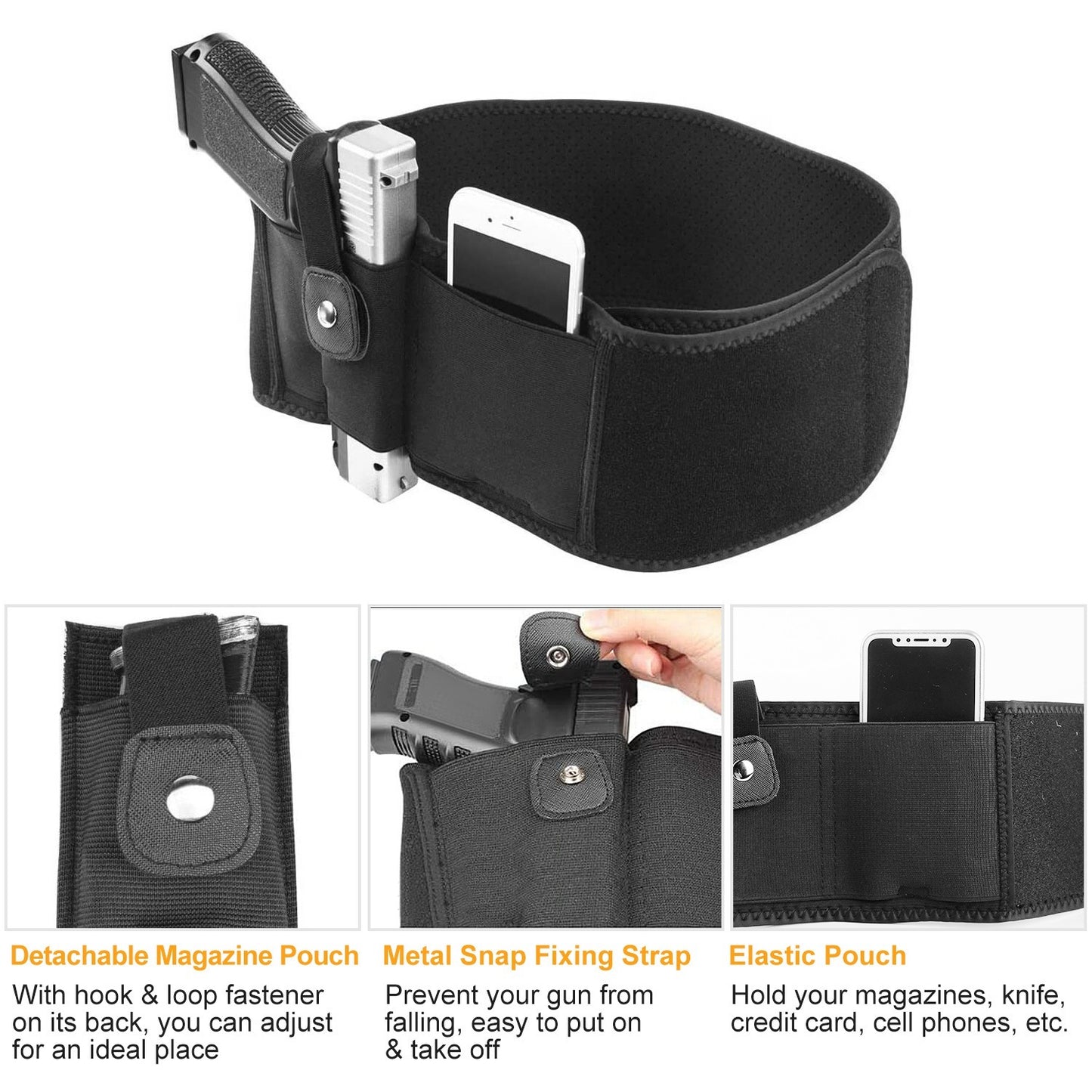 1Pc Belly Band Gun Holster Adjustable Waist Carry Tactical Pistol Pouch Breathable Neoprene Gun Belt Bag