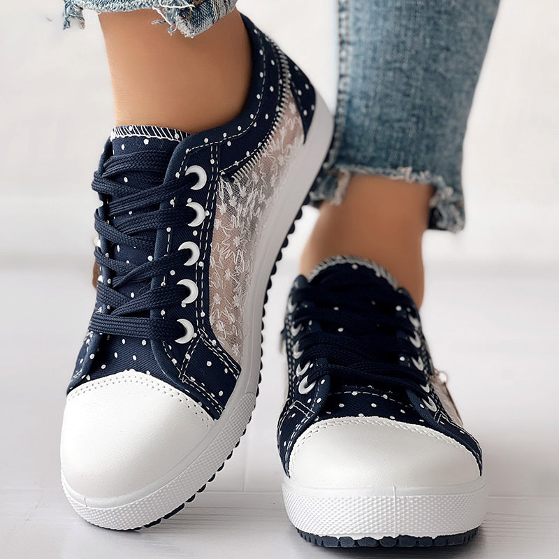 Floral Embroidered Polka Dot Print Sneakers