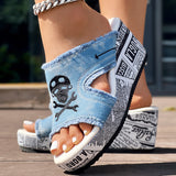 Newspaper Skull Original Hem Platform Wedge Slides - Anklet Not Included