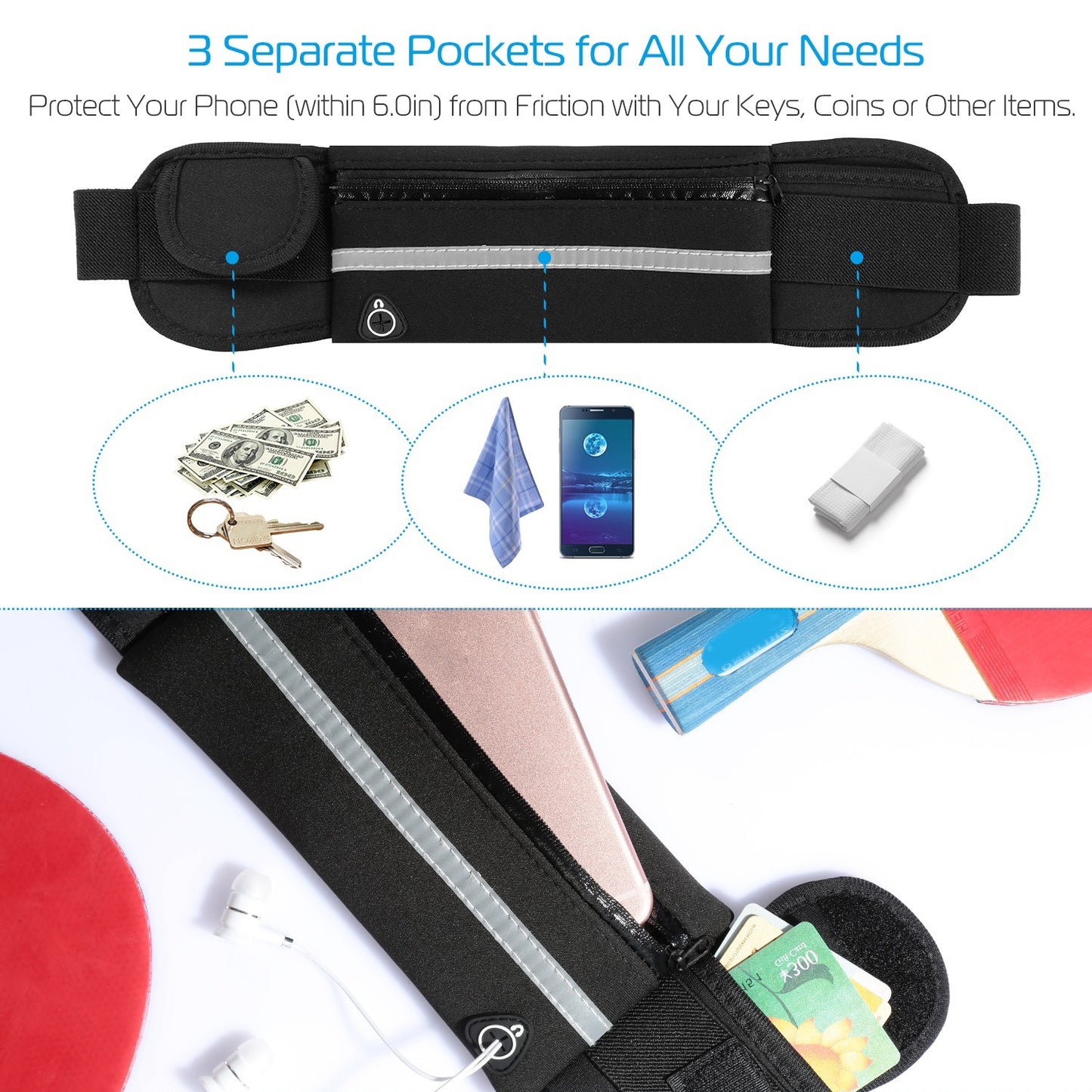 1Pc Sports Waist Bag Running Belt Pack Waterproof Adjustable Waist Pouch